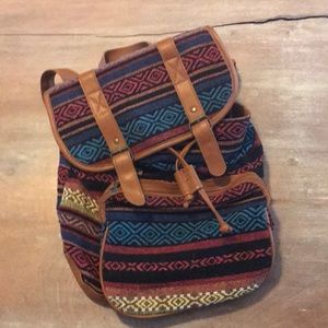 Multicolored leather and cloth backpack